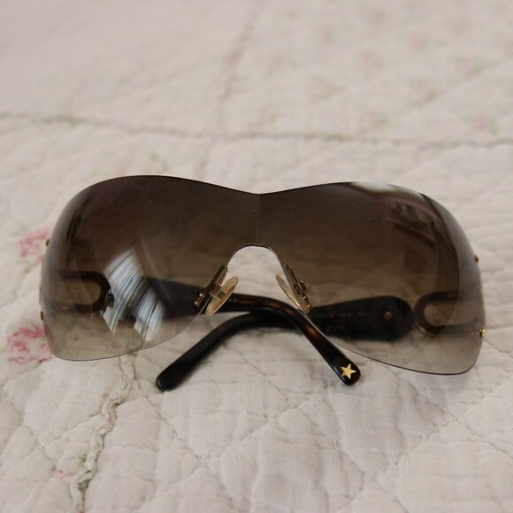 Jimmy Choo Y2K Gradient Rimless Rectangle Wrap Sunglasses Gold/Brown - Picture 6 of 9